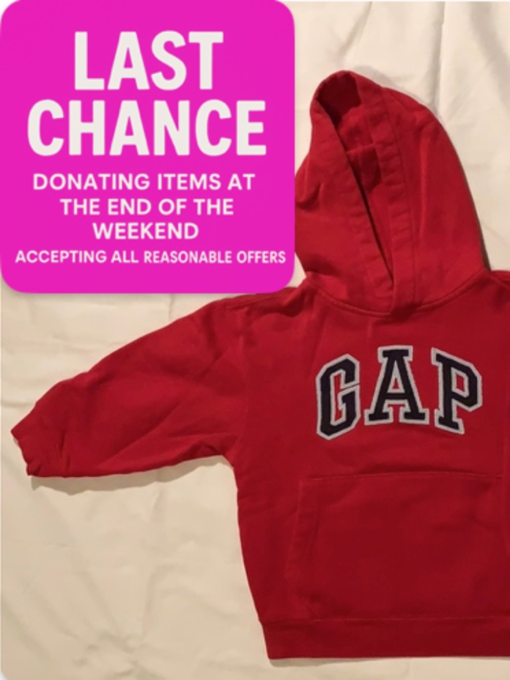 GAP Kids Red Hoodie Sweatshirt XS Size 4 From approx. Early 2000s Classic